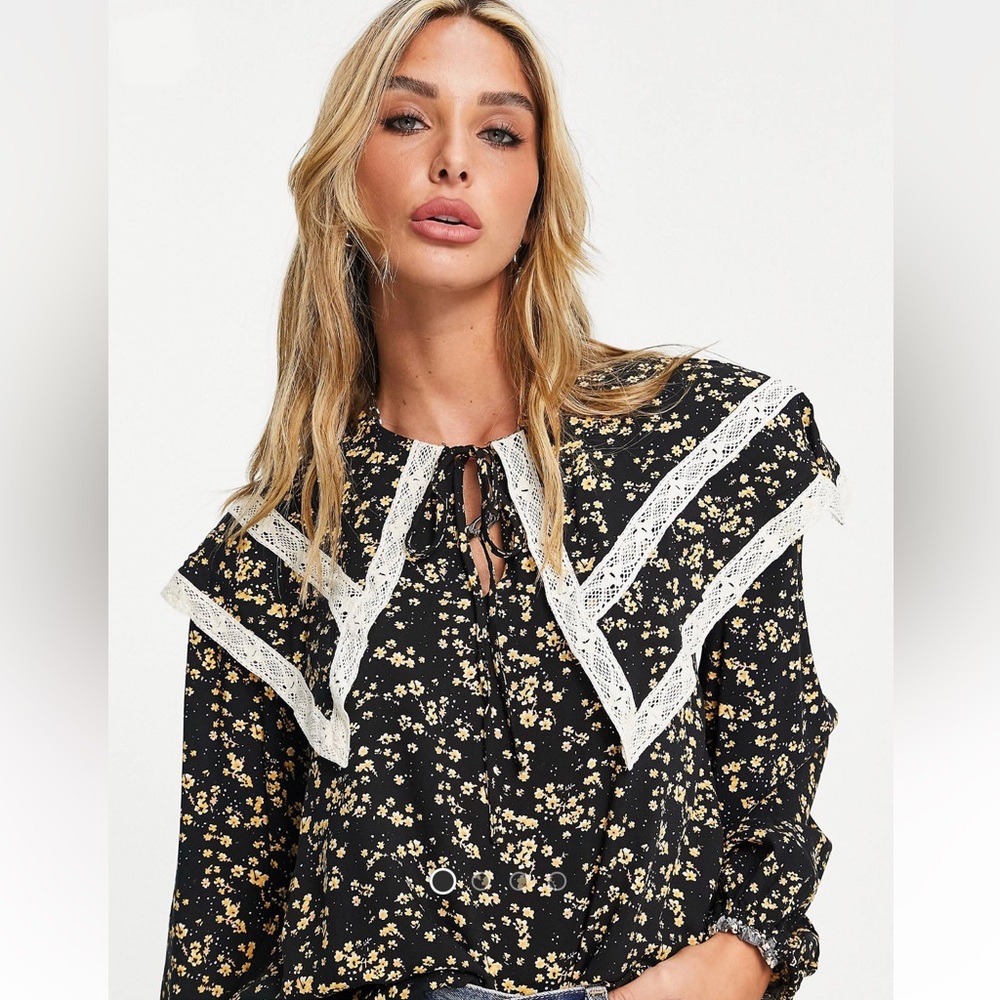 RIVER ISLAND Oversized Collar Praire Blouse Size 8